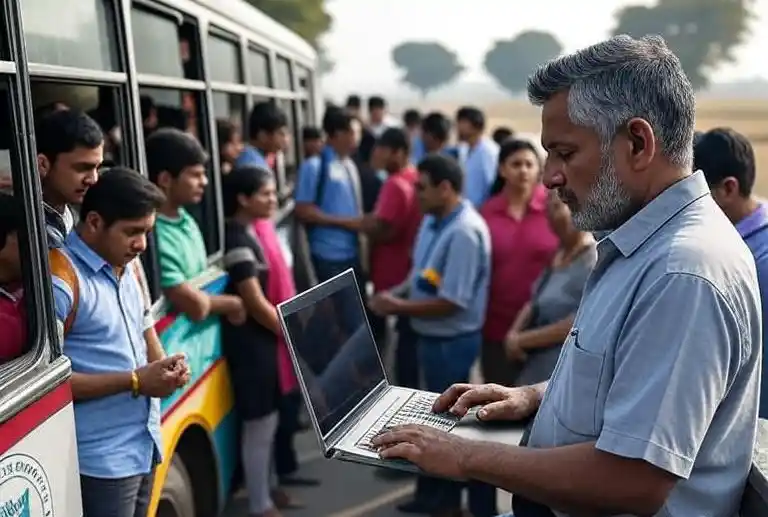 हरियाणा ई-बुकिंग पोर्टल पर Happy Card Status Check करते हुए व्यक्ति