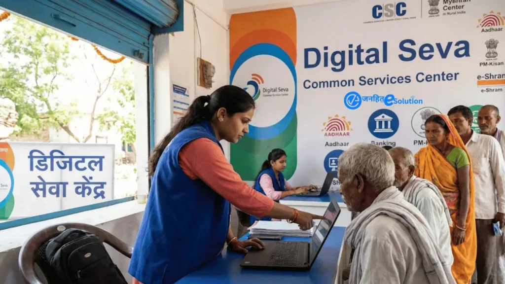 भारत के एक गाँव में Common Services Center CSC के माध्यम से डिजिटल सेवाएं प्रदान करते हुए