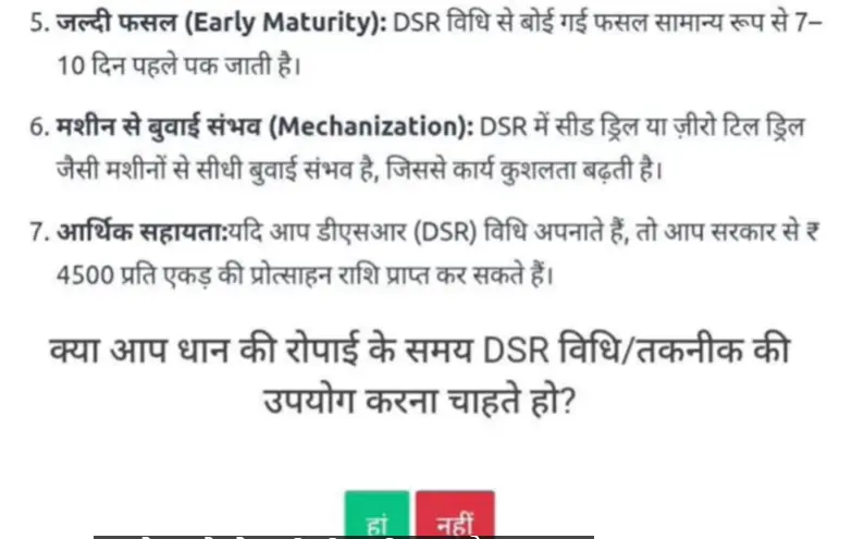 Direct Seeded Rice (DSR) Yojana Haryana 2026 Choose Yes or No.