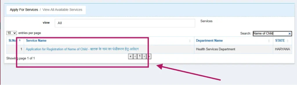 Application for Registration of Name of Child बालक के नाम का पंजीकरण हेतु आवेदन
