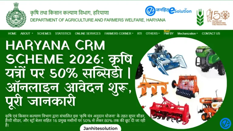 Haryana CRM Scheme 2026 Apply Online - कृषि यंत्रों पर 50 प्रतिशत से 80 प्रतिशत सब्सिडी